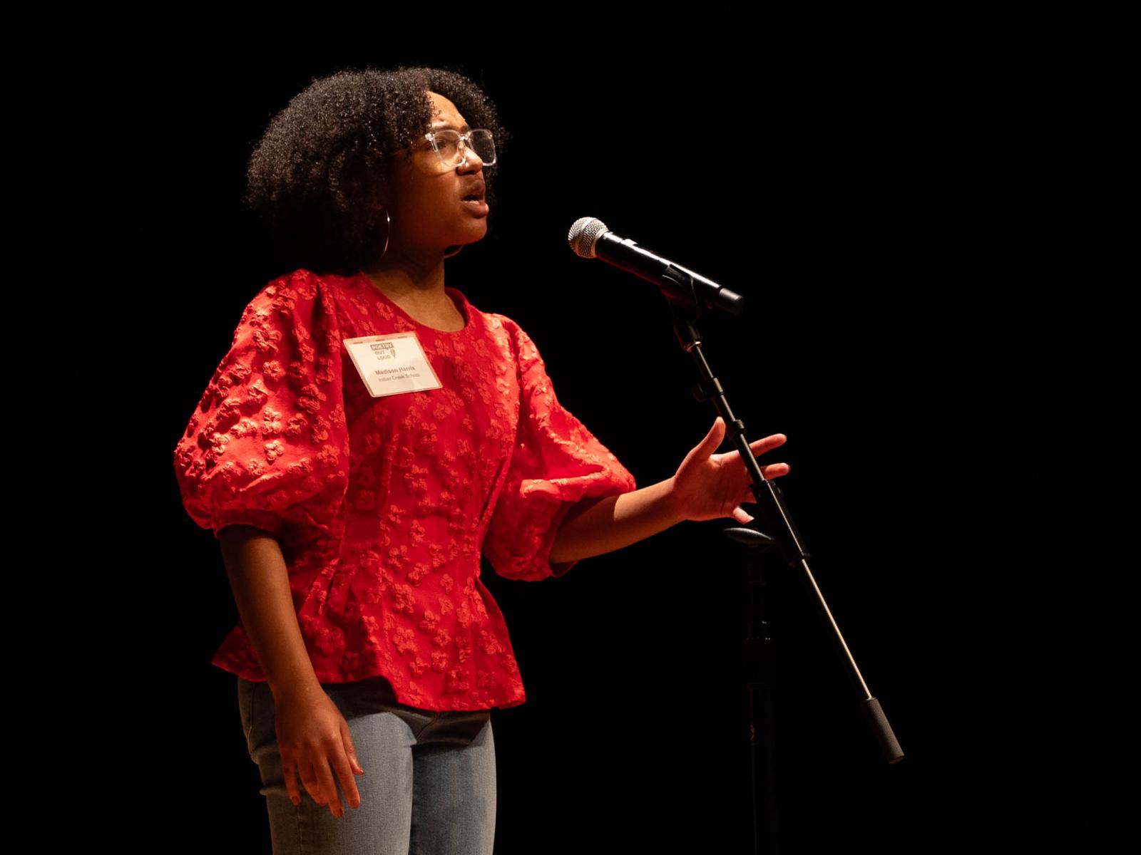 Madison Harris, performing at Poetry Out Loud Maryland state competition
