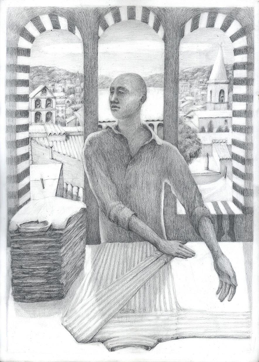Graphite drawings made by hand; subjects taken from real life, then filtered and transformed through the artists imagination in order to capture a sensation.