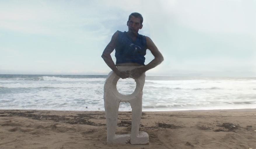 An important aspect of creating “other worlds” is the belief that each culture, each language, and each individual creates a unique understanding of beauty, normality, happiness, and autonomy. The cultures of capitalism and consumerism persuade large populations that there is only one way toward progress and prosperity. Here, Bartolo Martinez shapes his own image of beauty outside of the commercialization of the body and mind.
"Mia never backs away from a view that life and death, inner and outer states of being, are a commingling of raw viscerality and tenderness. Bodies move across the land and disappear into the land. Construction and deconstruction, visibility and invisibility, movement and stillness repeat in her work. The liminal threshold is crossed with the help of many, but it is often rigorous work requiring time and trust.
Bartolo Martinez carves his legs and then after a brief moment of sitting upon them, breaks them up as he tells his mystical story of his encounter with god."
-Susan Main