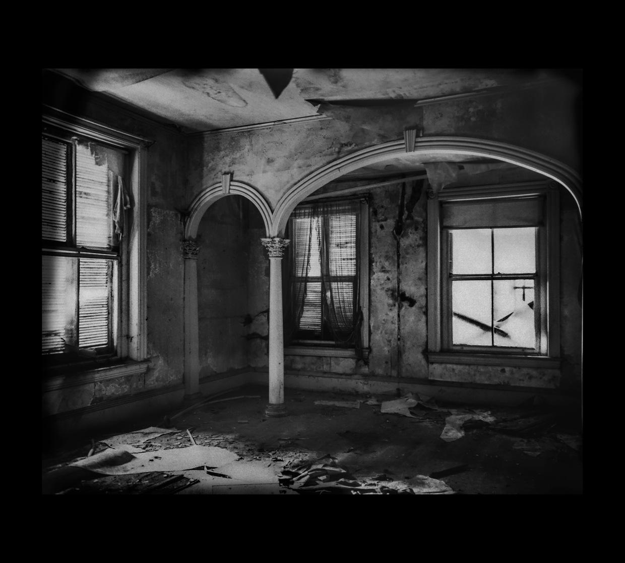 Photographs are are a hybrid of analog and digital work. Images were made with an 11x14 view camera and very long exposures captured with paper negatives. Images were then converted to digital files and printed digitally.