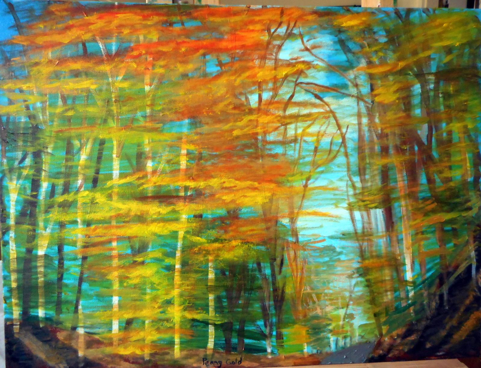 Driving through the woods on a Fall day.