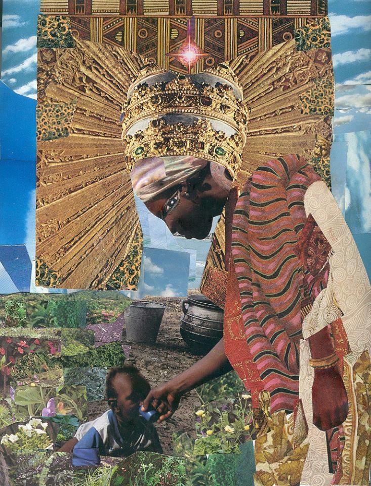 This a collage on paper. I used papers from magazines to create it