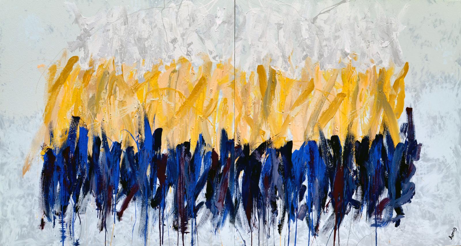 This is a larger diptych with deep texture, lots of movement, and complexity. The original impetus for making the painting was to show it in a Gallery in Sarasota. It was ordered up and then the show never transpired. During the period I was doing the work, Merle Haggard died. Being a fan of his work, I decided on a whim to name it after him, in hindsight I probably would prefer a different title. The painting looks fantastic, well-lit in a large room.