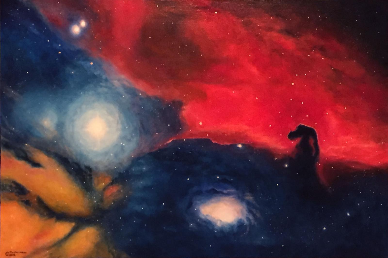 Acrylic painting on canvas of the Horsehead Nebula.