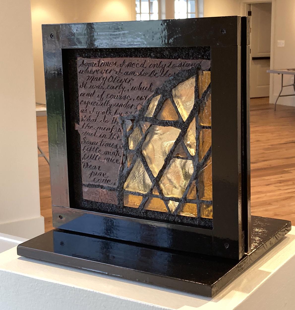 Reverse Side of translucent panel: a study for a forest mural at Adkins Arboretum with incised poetry (Ridgely, Maryland).