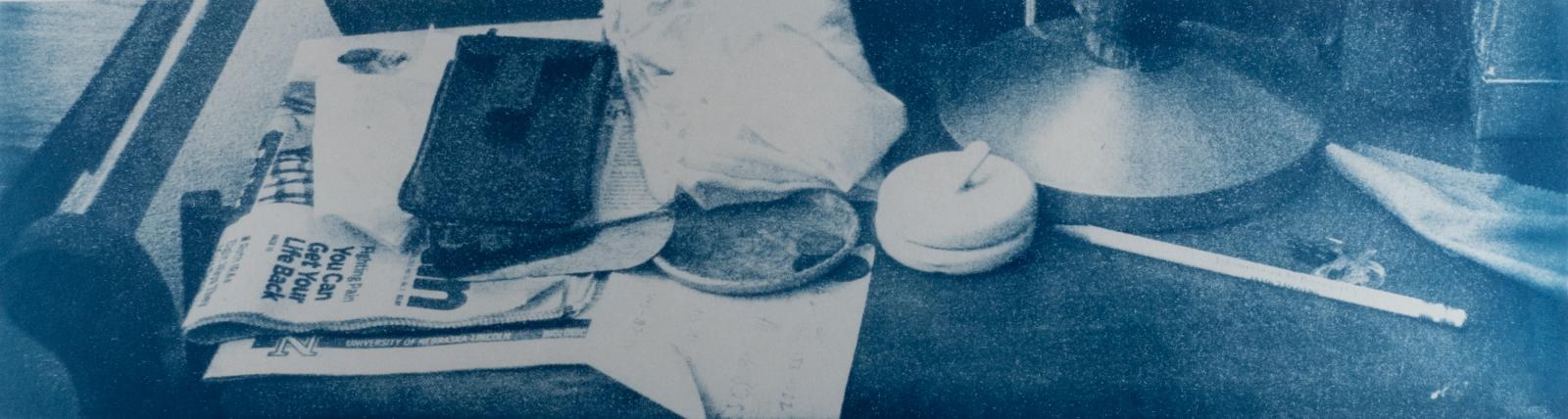 What he left, table, Cyanotype photograph