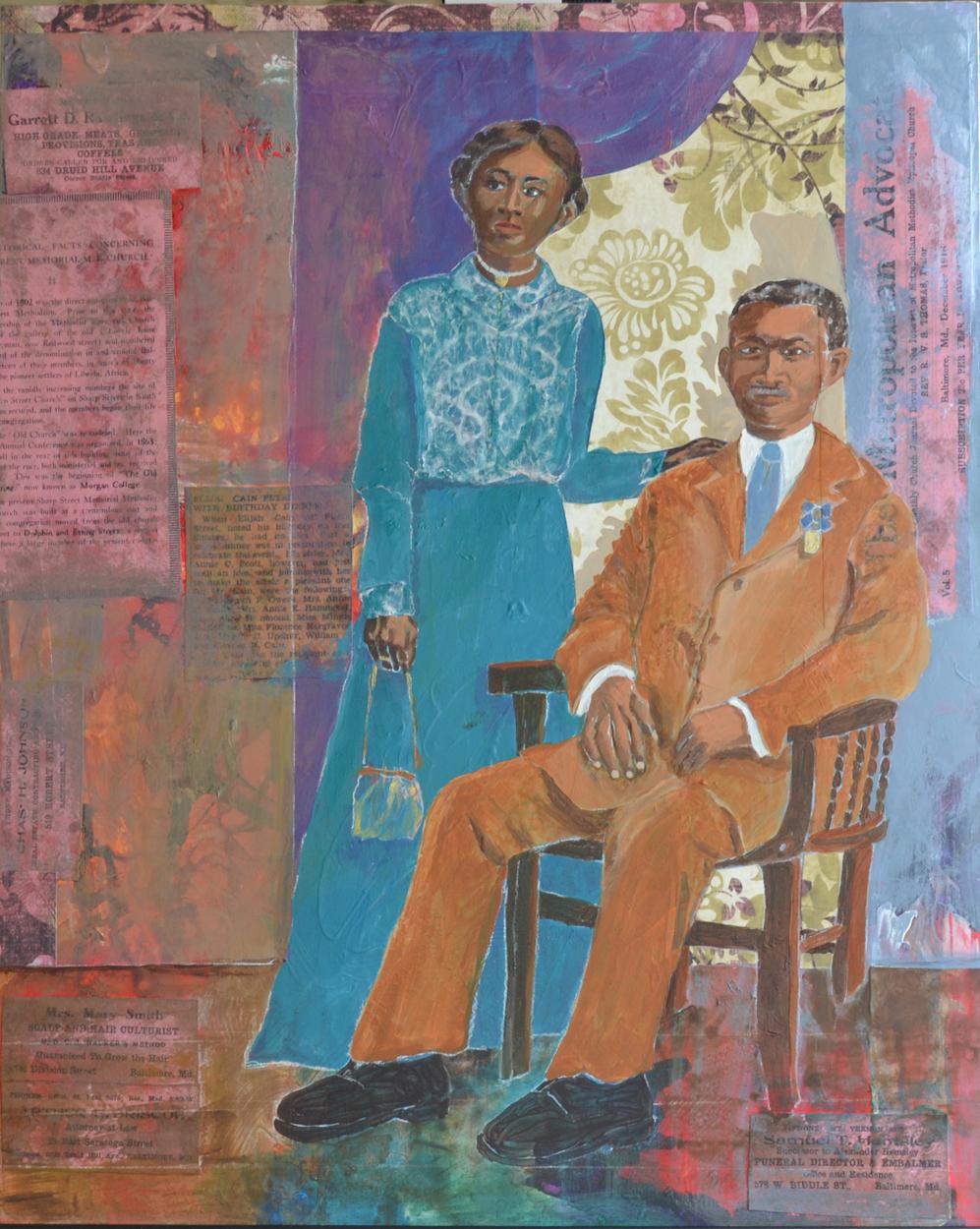 This is a portrait of the artist's great aunt and her husband. She is a member of the Cain family who can be traced back to free blacks in 1813 in Baltimore.