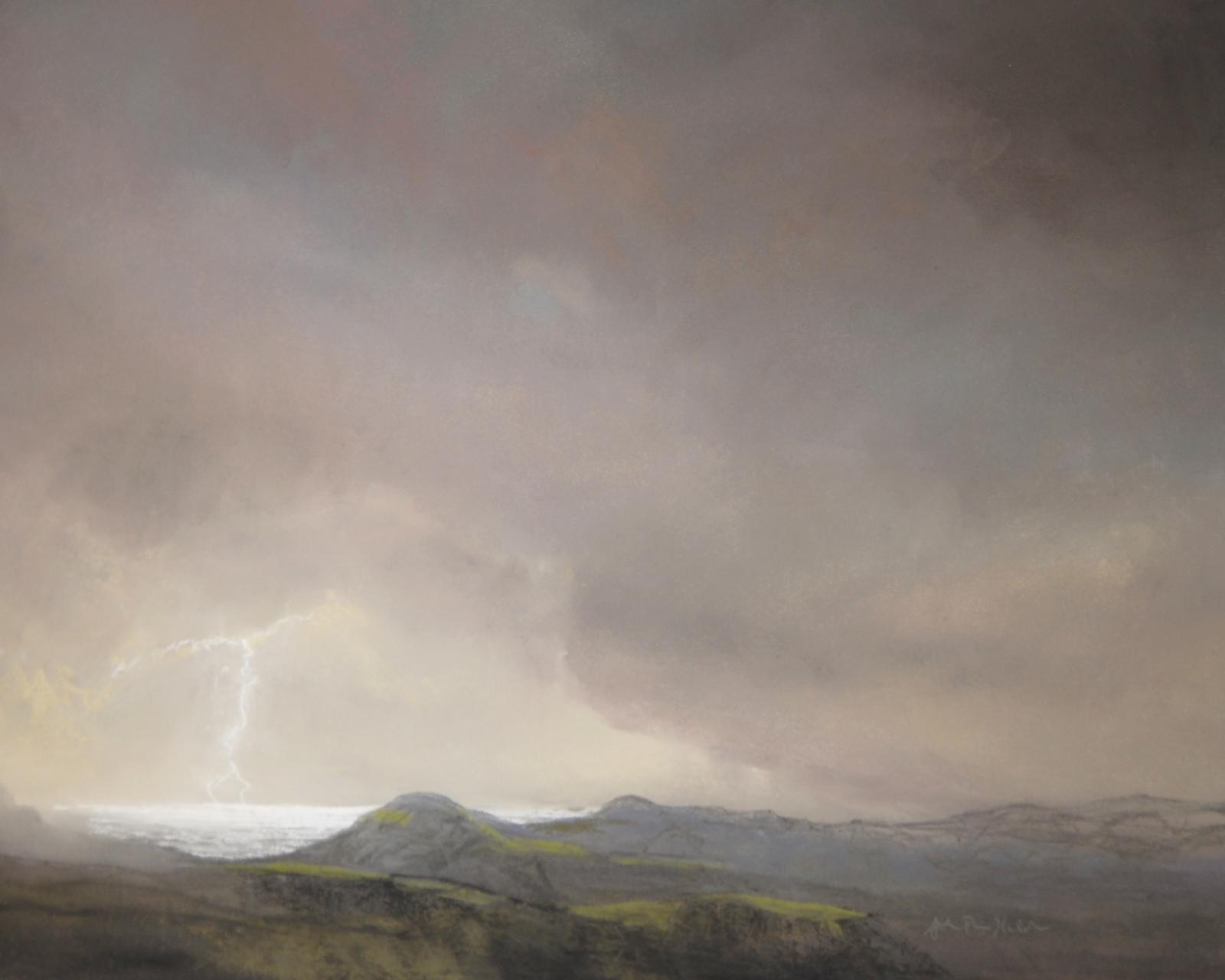 A strike of lightning over the sea - winner of teh 2018 Salmagundi Club Award