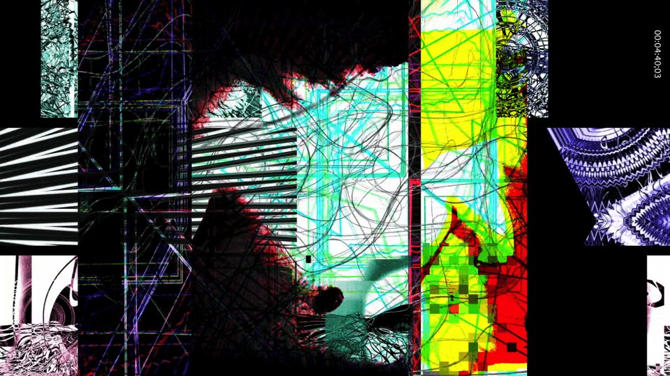 Abstract digital still from Narrative Threads (video), printed on aluminum.