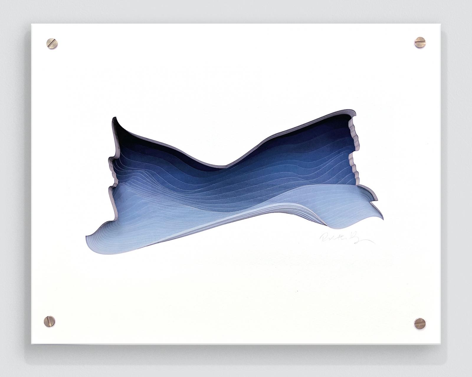 36 layers cut paper & inkjet prints
mounted to painted hardboard panel
framed in acrylic shadow box