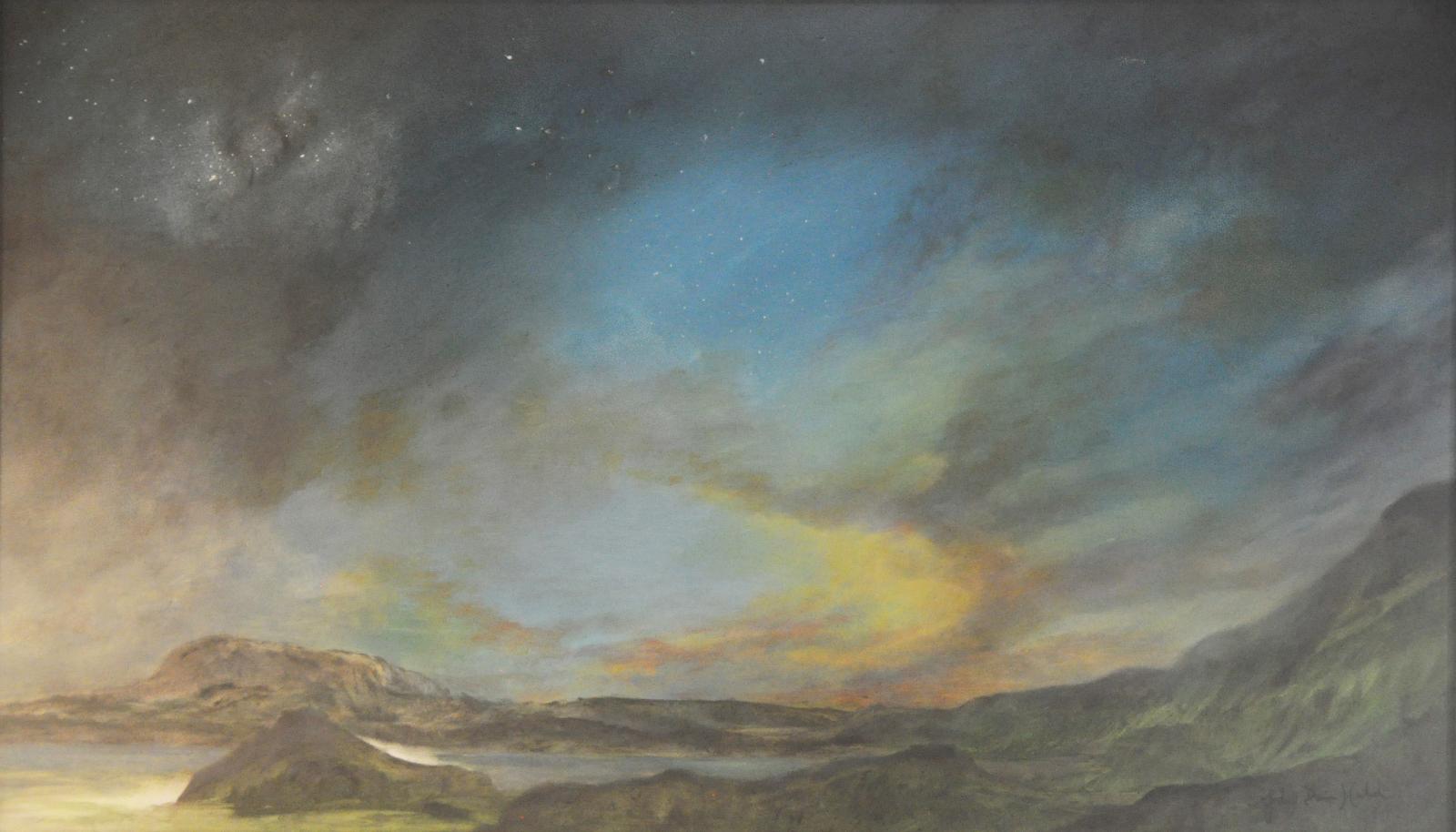 A very starry sky at dusk.
