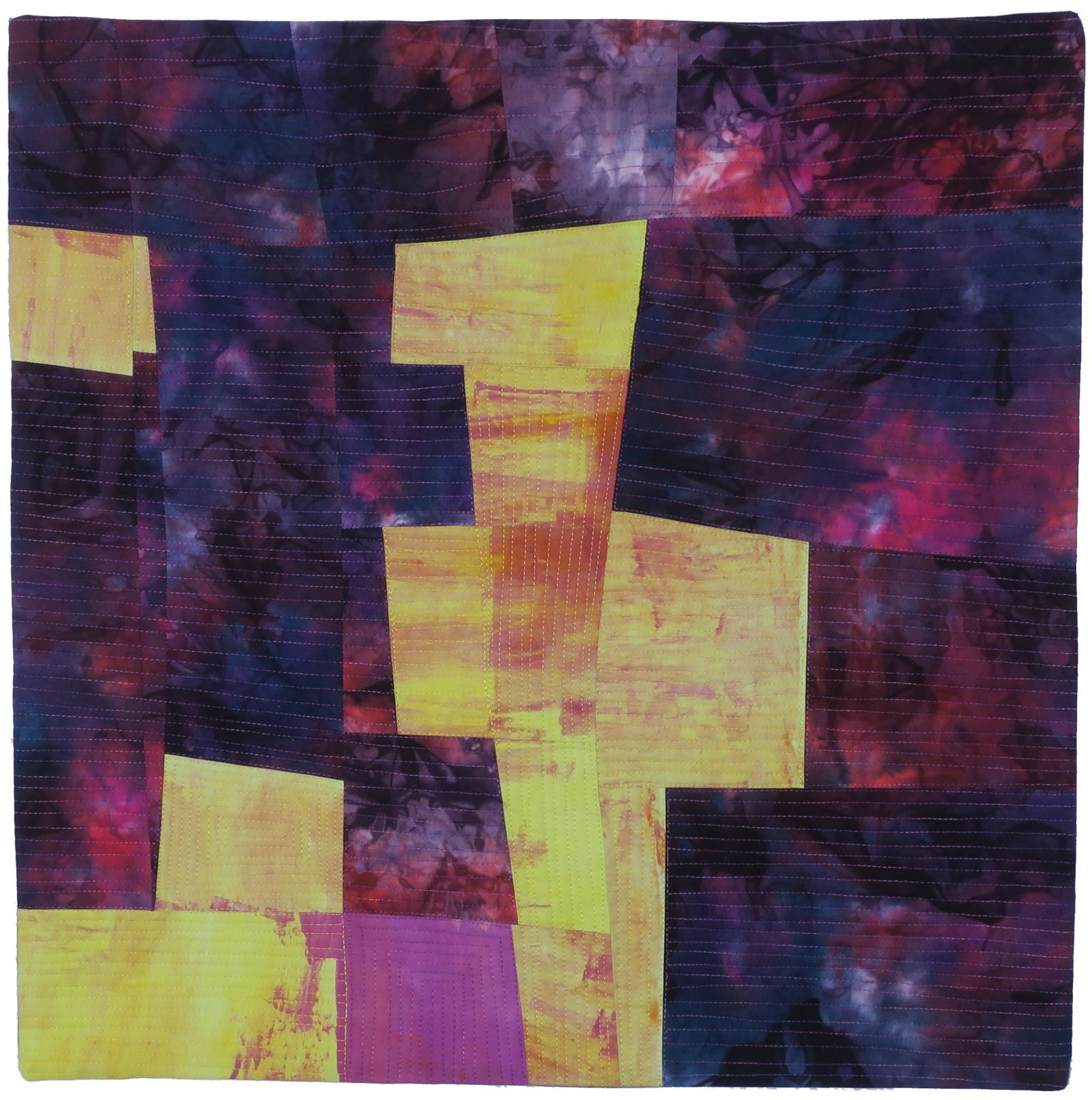 Textile wall hanging. Machine-pieced using artist's hand-dyed cotton fabric. Machine-quilted.