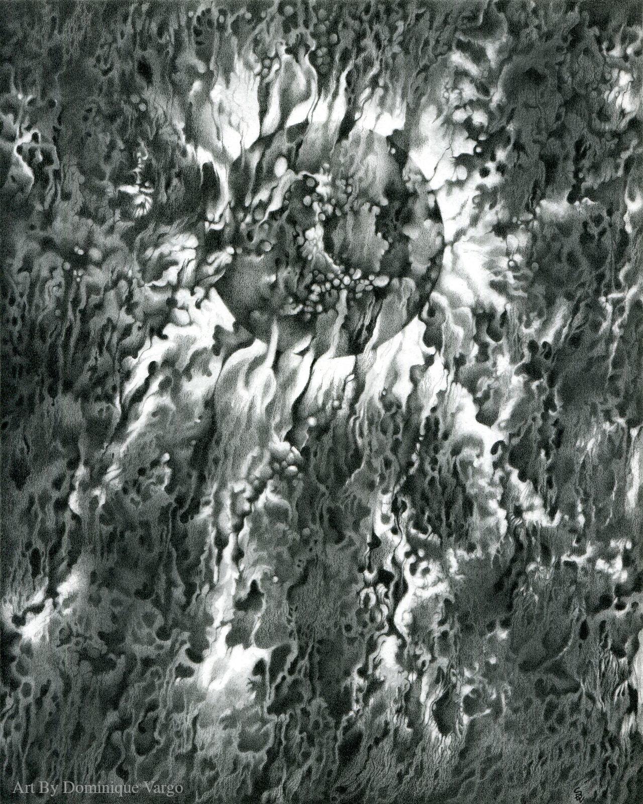 This piece has very minimal sketch. The main sketch is the "orb", which can represent the sun or moon or any planetary bodies, with bright light emerging from it. It is a piece representing Chaos and yet there is order to the pattern and cloud-like wisps of light coming from the orb.