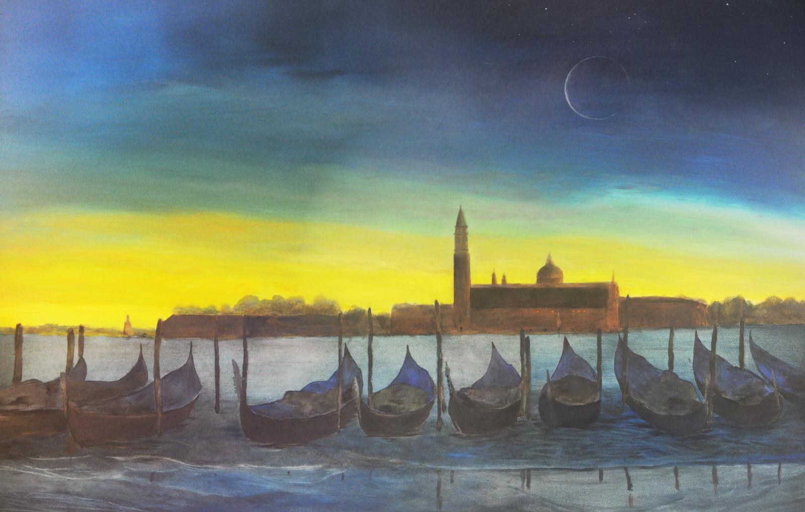 Large Oil Painting of the view over the water in Venice.