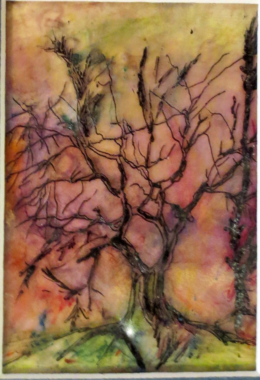 Oil based ink pens and alcohol ink on graphix. Inspired by the tree that lives on the property of the Old Man on Birchmede Road.