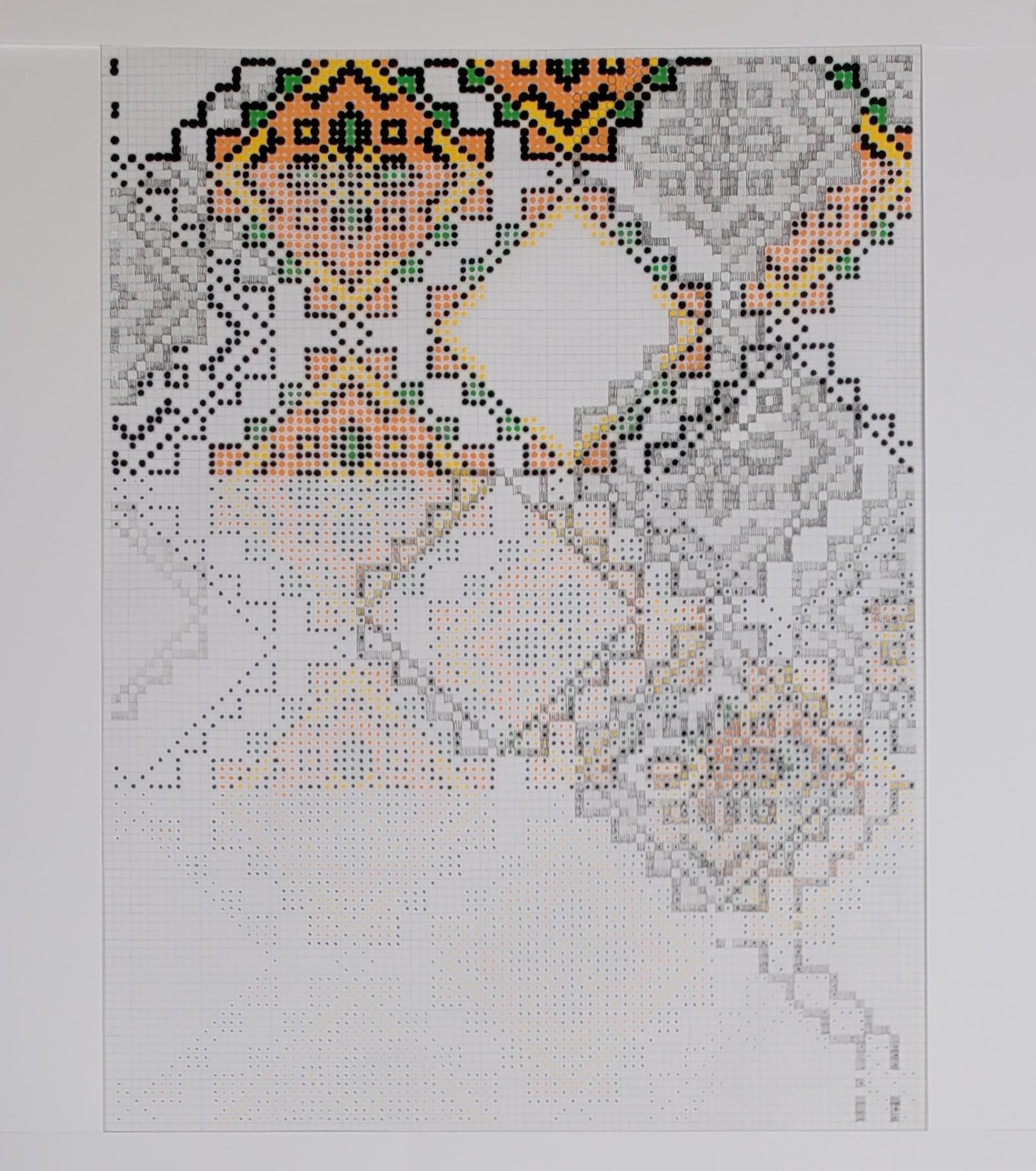 This pattern is based off my family’s Hutsul culture and is laid out in a repetition that would never be seen historically. I then intertwined a gray shadow version of the pattern. I used gridded paper and kept the scale small as a direct reference to the way embroidery patterns are recorded and passed down in many cultures.