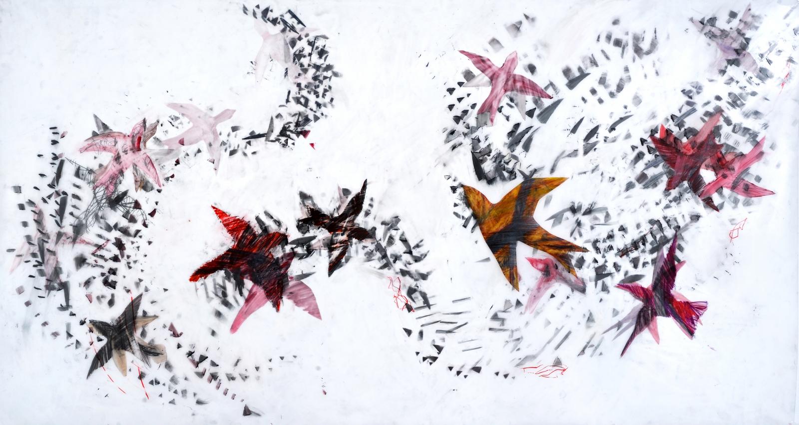 portrayal of flight patterns and sound patterns of birds.