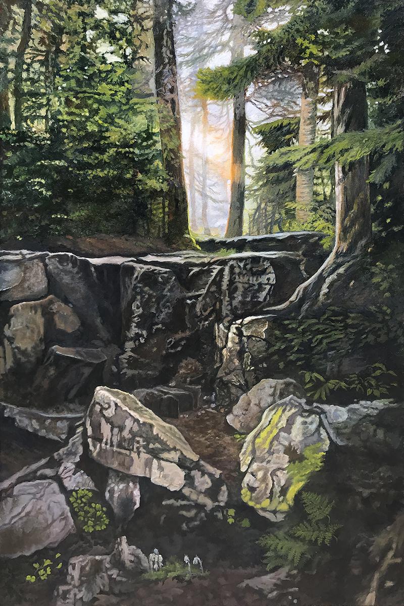 Along the Trail to Zealand Falls is from a hike in the early 90's  and this is a view along the A-Z Trail in the White Mountains of New Hampshire. This painting is part of my Forest Light series which can be seen as it progresses on my website.