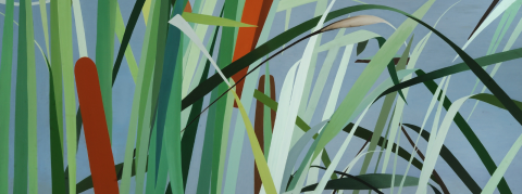 A painting of tall marshland grass.