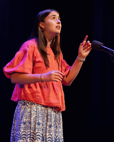 Maryland State Champion Bella Romero reciting poetry at 2026 Poetry Out Loud National Finals in Washington, DC