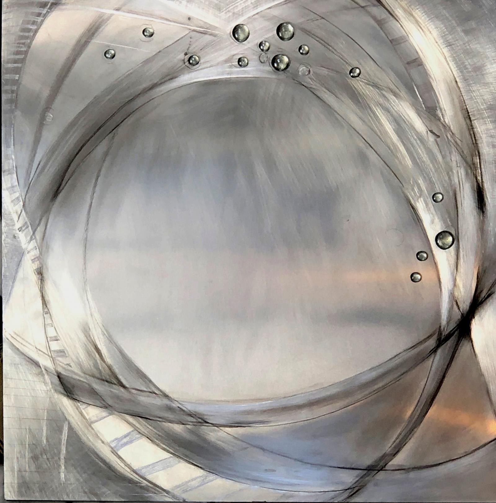 Glass beads and grease pencil on worked aluminum 36X36"