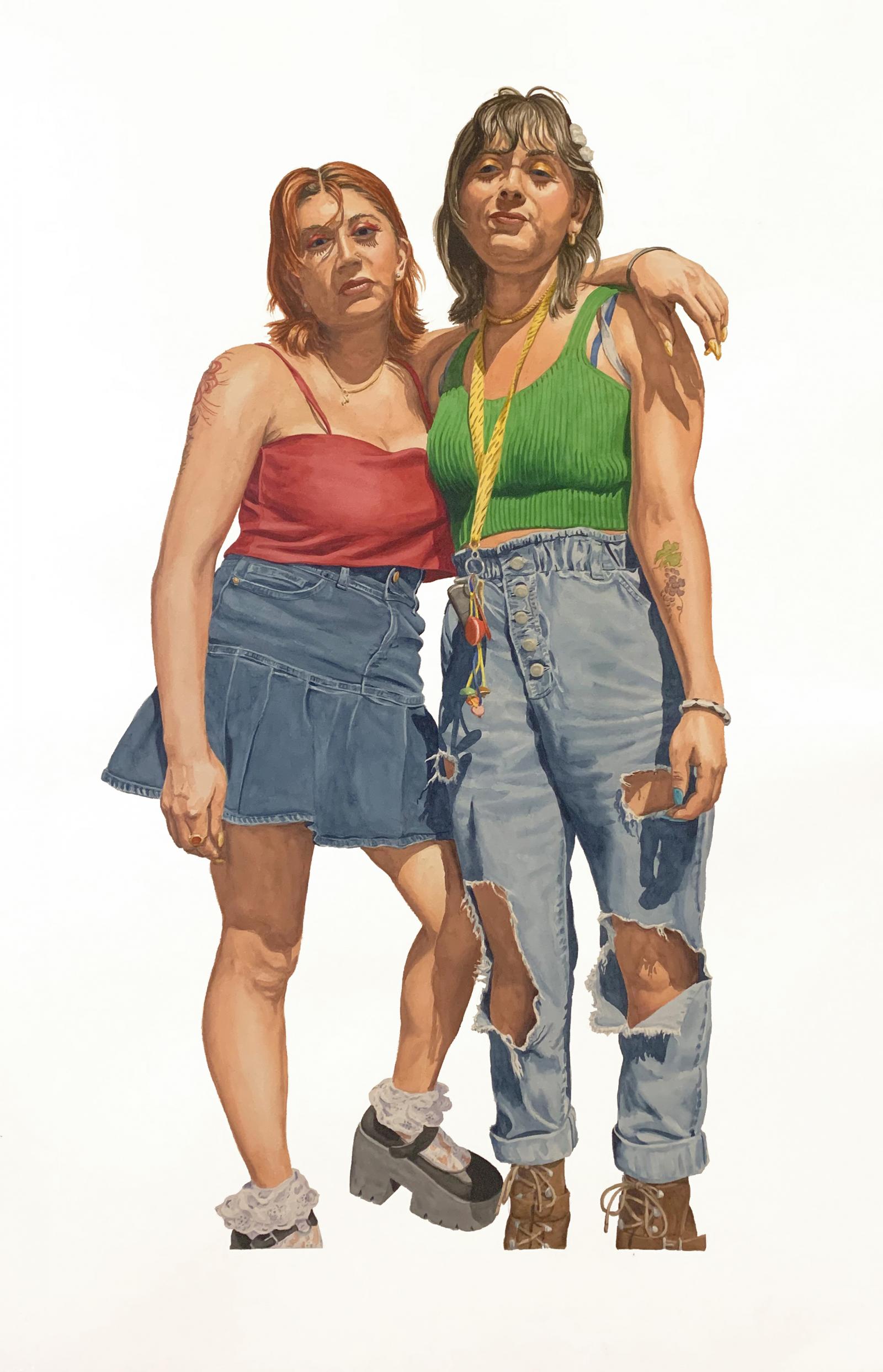 Part of my "2 by 2" series of watercolors of couples I meet in public spaces who are willing to by photographed on the spot 