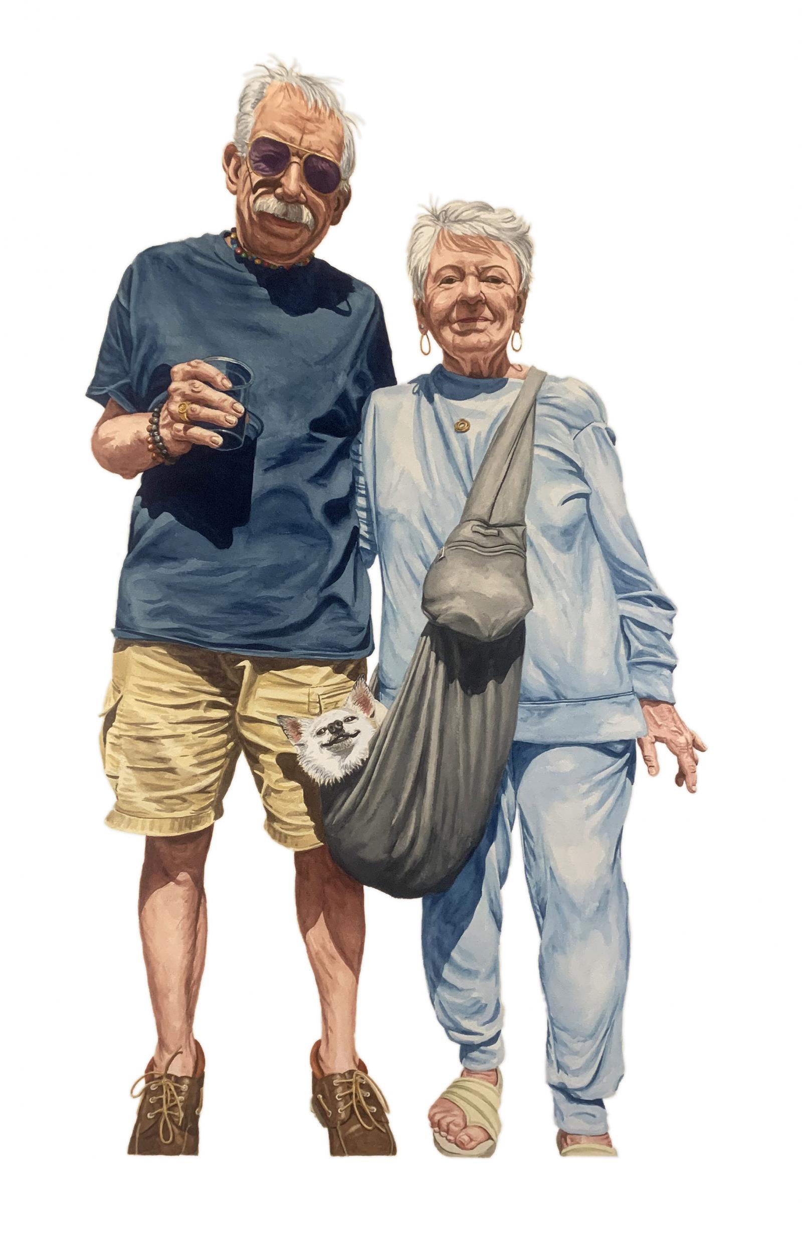 Part of my "2 by 2" series of watercolors of couples I meet in public spaces who are willing to by photographed on the spot 