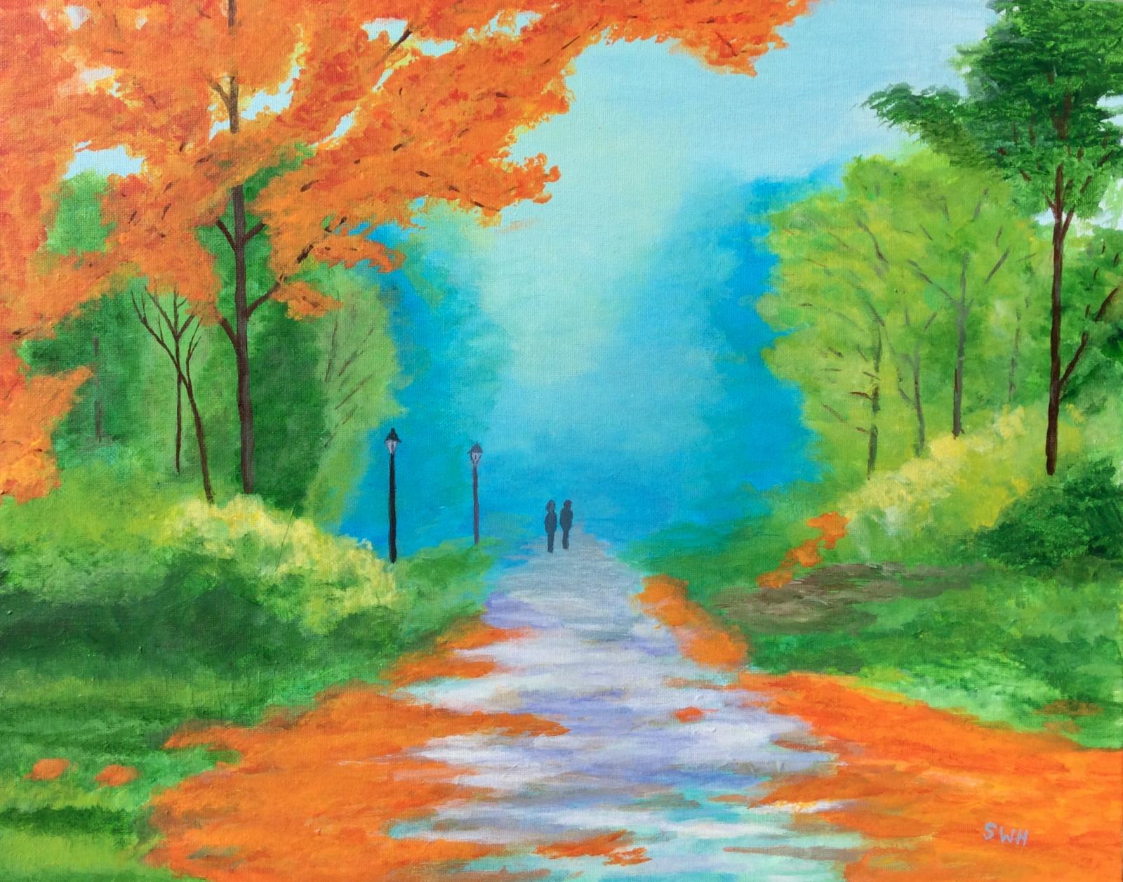 Couple strolling on a path