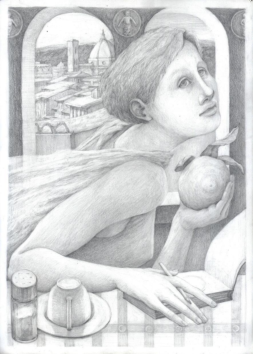 Graphite drawings made by hand; subjects based on real life then filtered and transformed through the artist's imagination in order to capture a feeling.