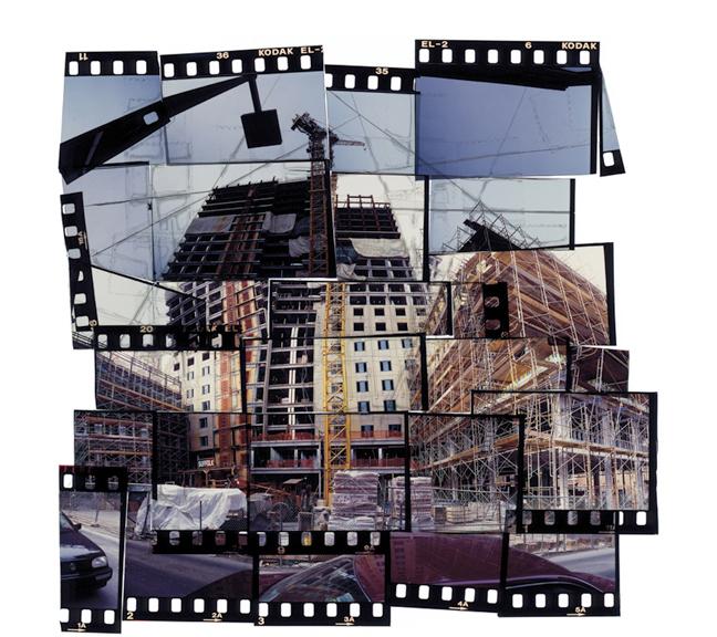 A photomontage of a building under construction in Boston.