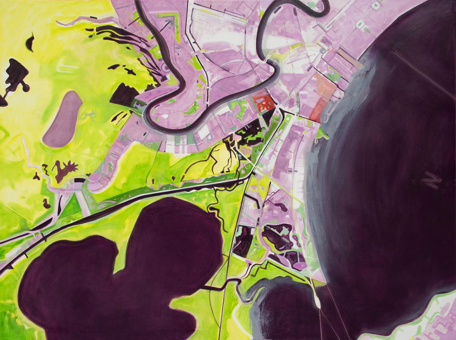 disorienting satellite view of New Orleans and surrounding bodies of water, after hurricane Katrina.