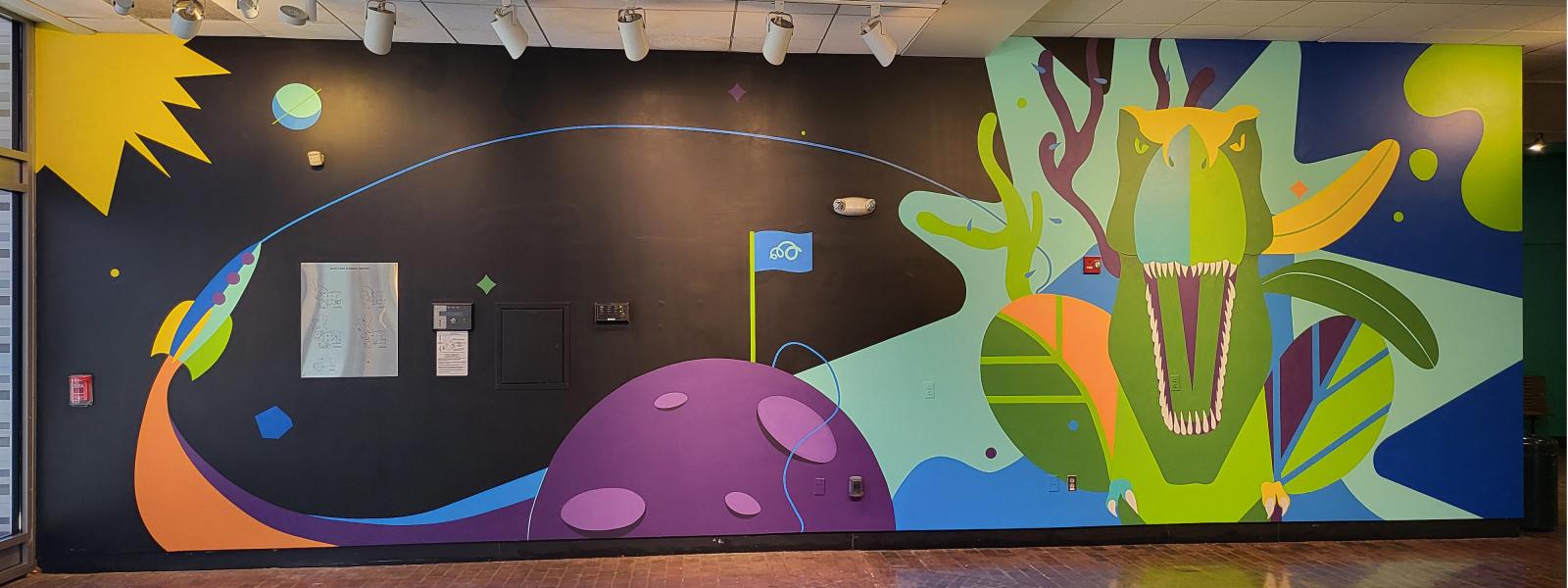School group entrance mural, Maryland Science Center, design by Metcalf