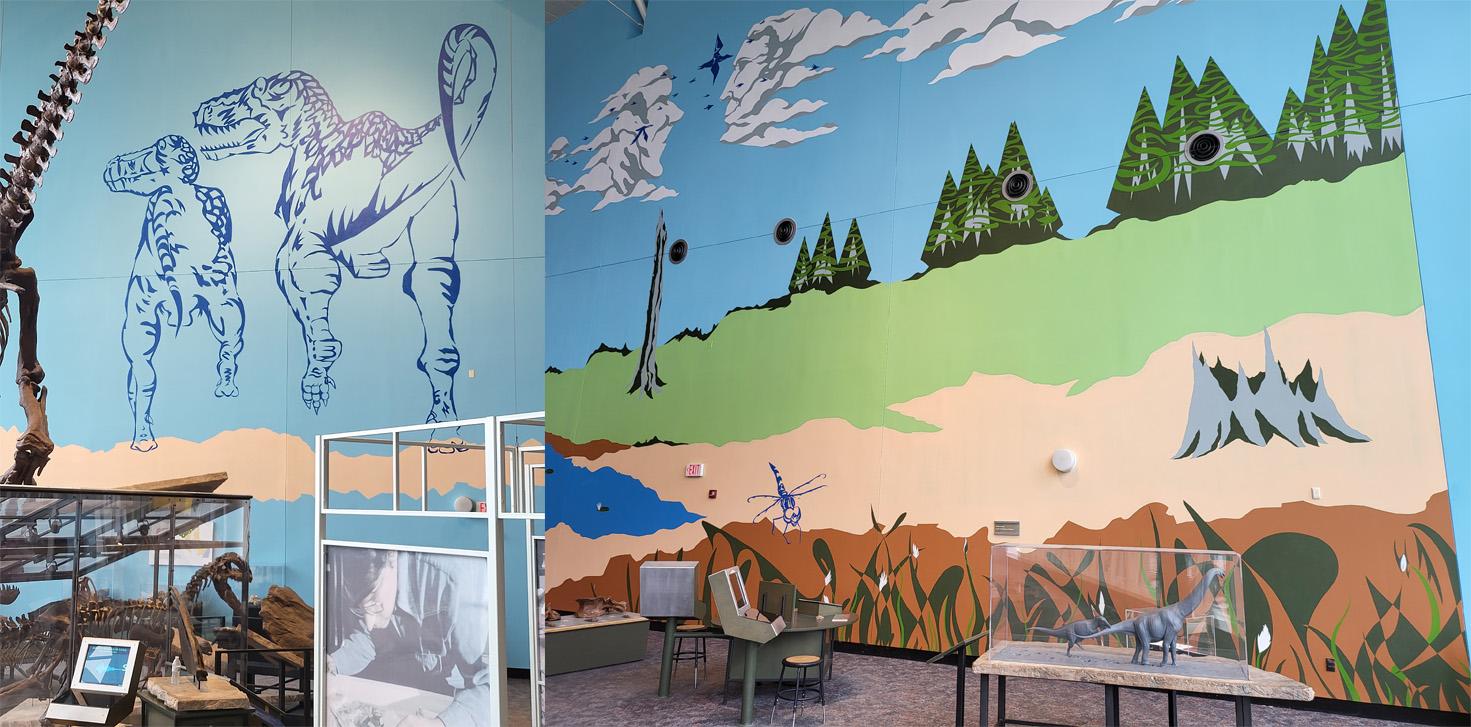Trackway and T-Rex murals in Dino Hall, Maryland Science Center 25-26