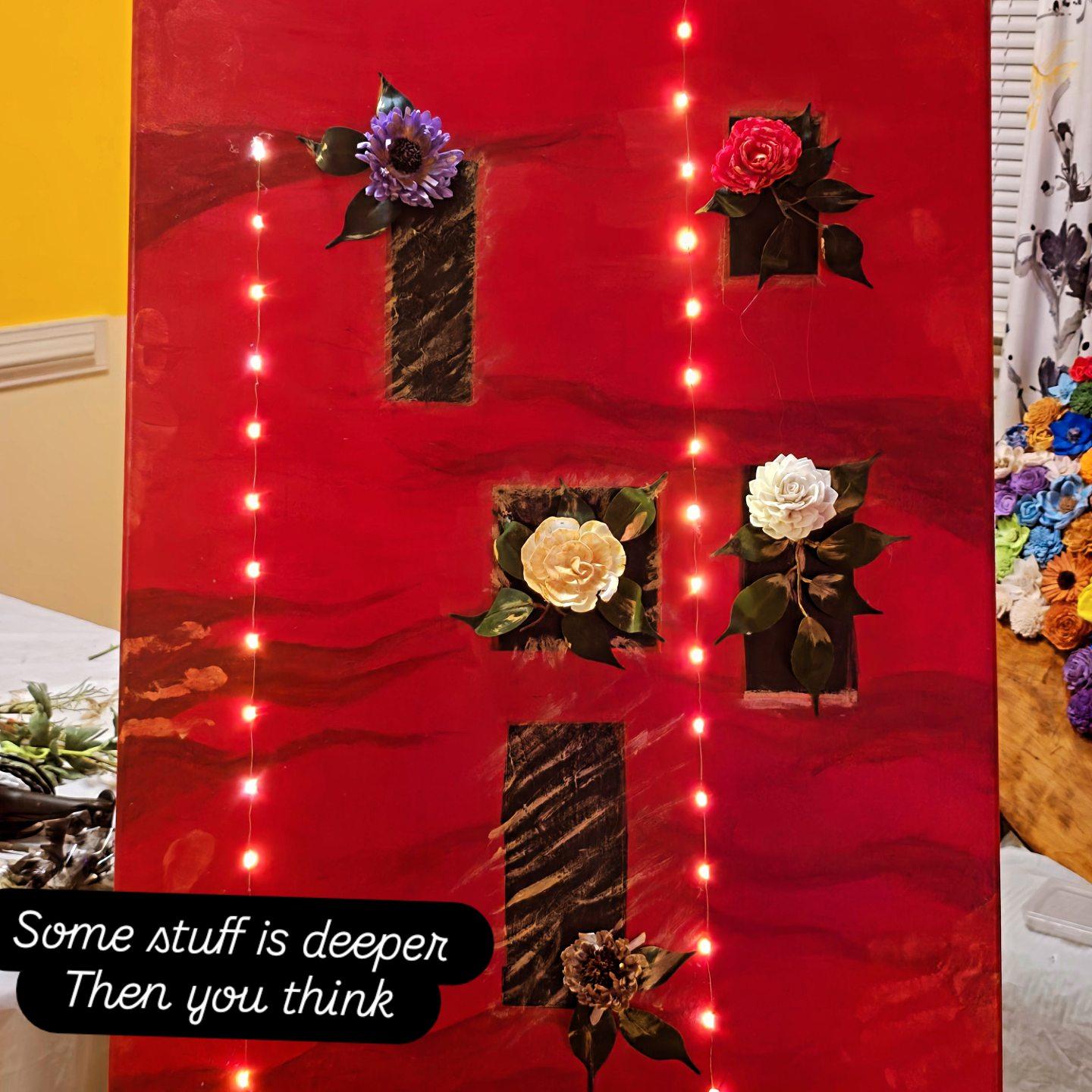 Original art in the Loose Leaf Gallery 
Its show death and flowers on the headstone and it shows how death can be beautiful too
