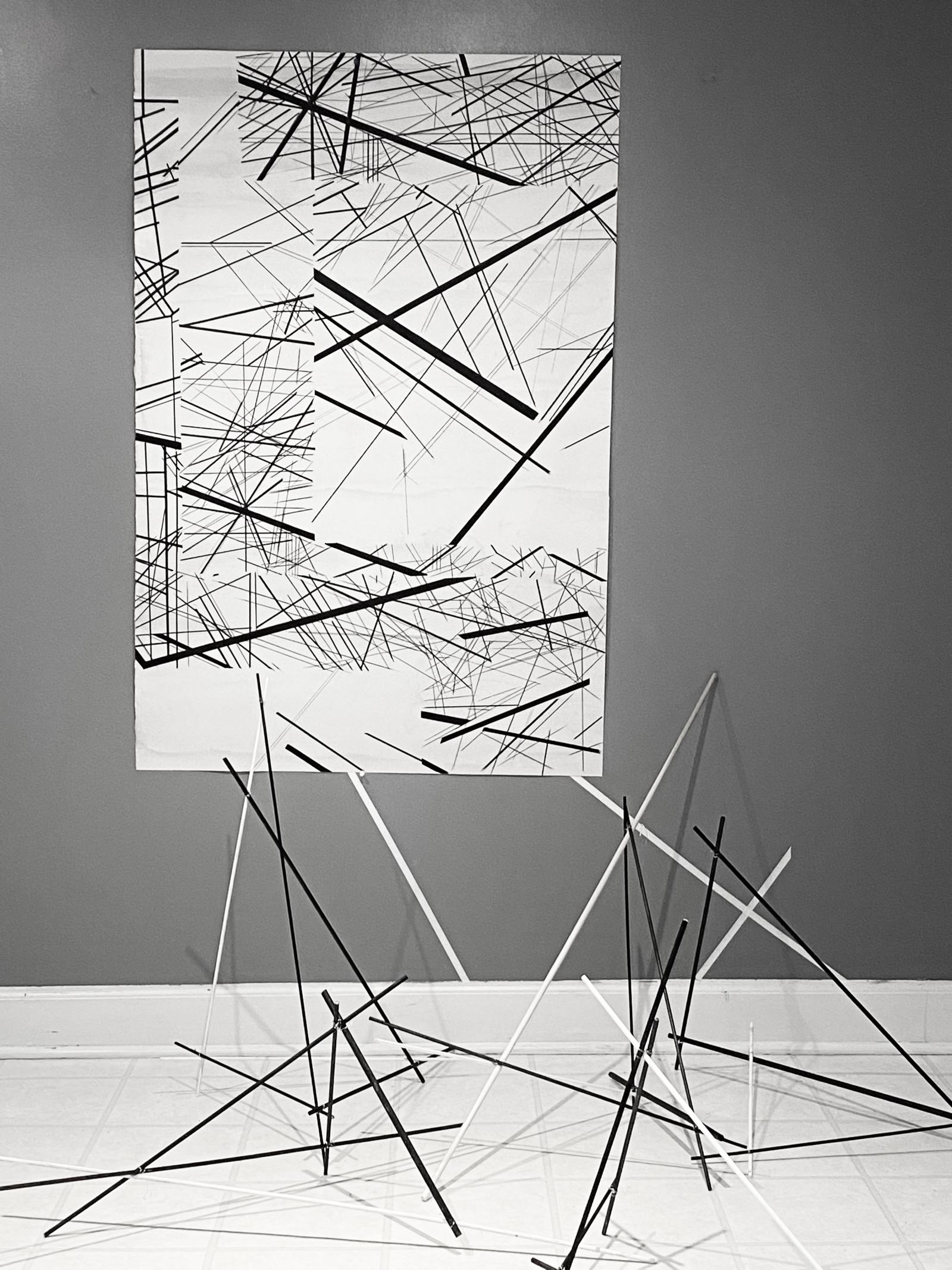 Time Lines:
In Time Lines (2015-current), shadows lines cast by the sun are traced in relation to architecture. Surprising harmonies and alignments emerge during the mark making process.