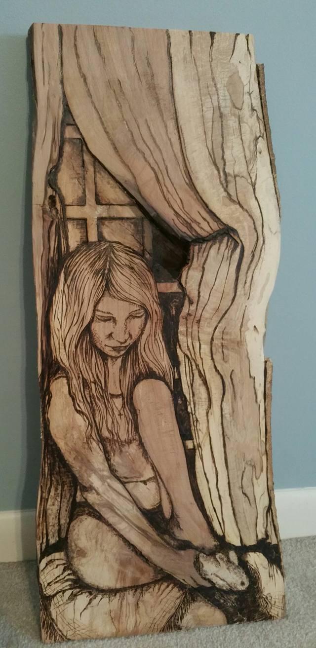 Pyrography on Live Edge Wood