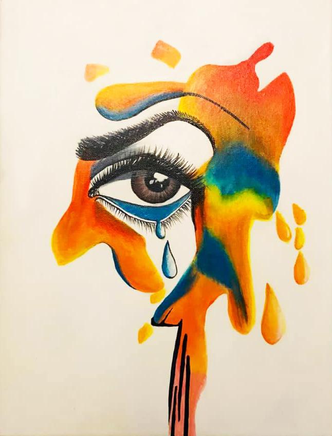 I do these eye paintings about mental health. I am currently working on a series of 40 paintings. Twenty are mental health conditions and twenty are healing practices. SOLD
