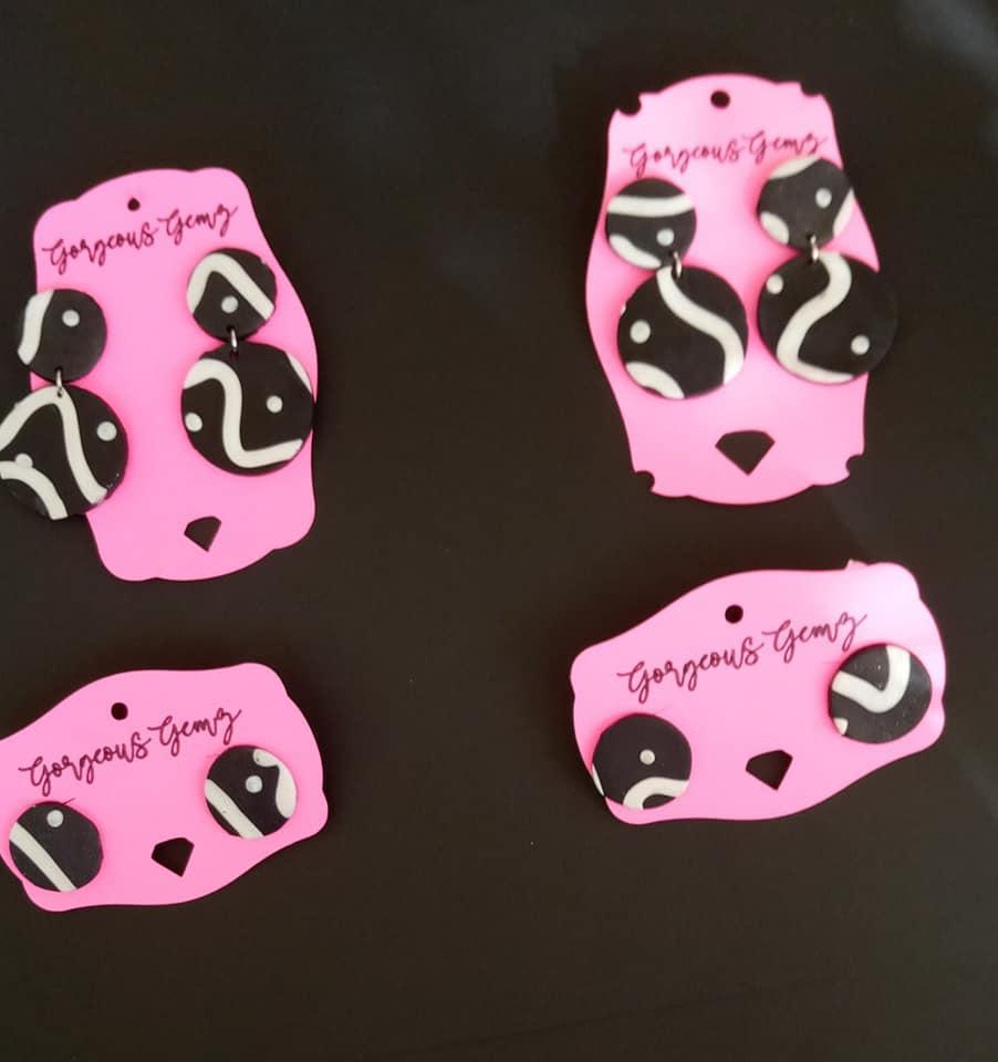 Cute, handmade, polymer clay earrings. Comes in Button or Hanging style.