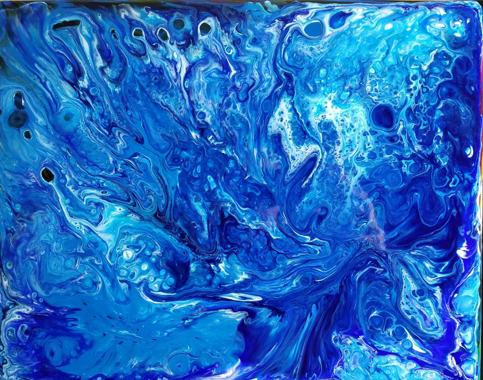 Blue Fluid acrylic happiness on cradled hardwood panel