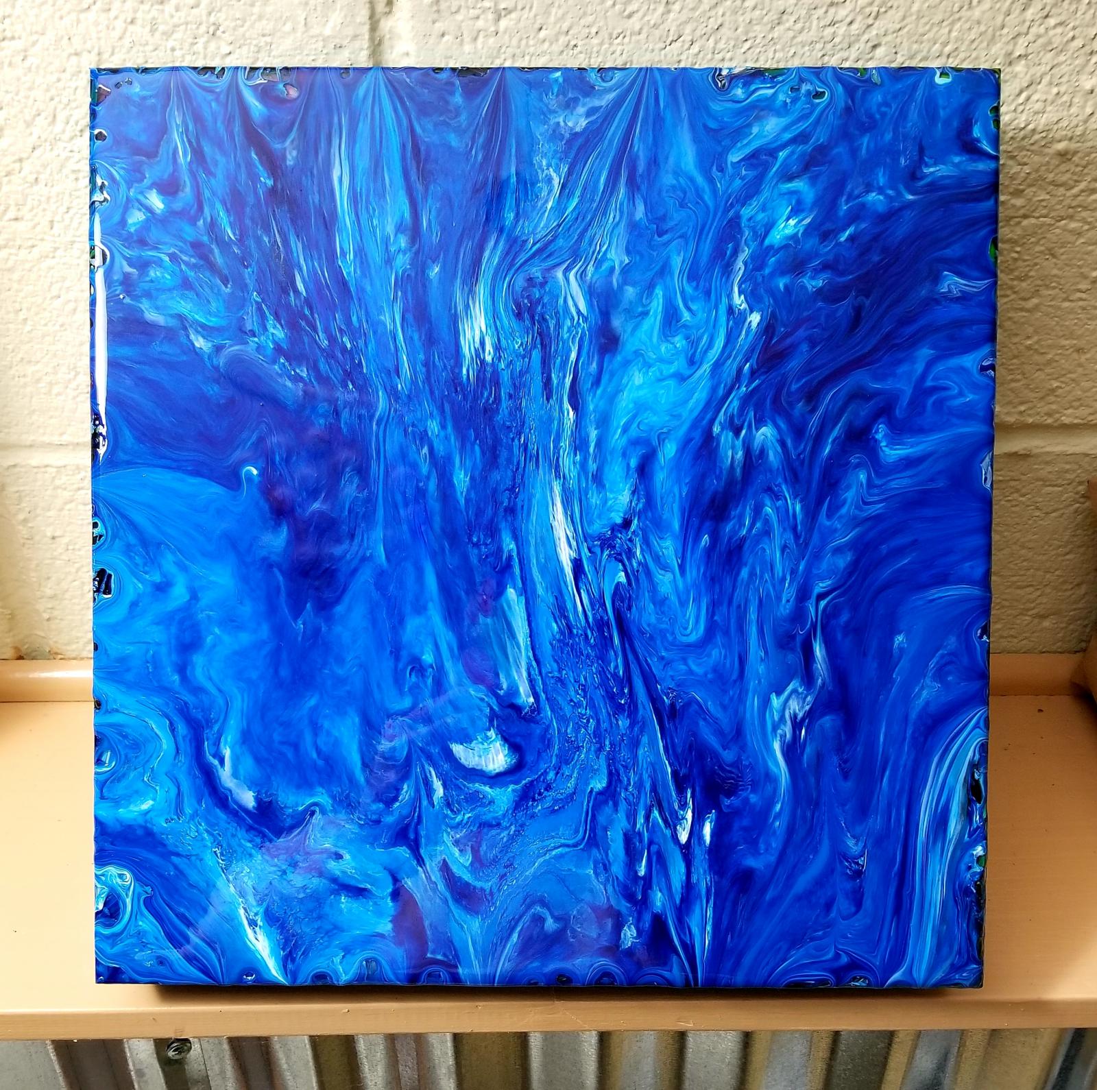 fluid acrylic using custom mixed pigments into a medium. alcohol is added to create a reaction to the pigments.