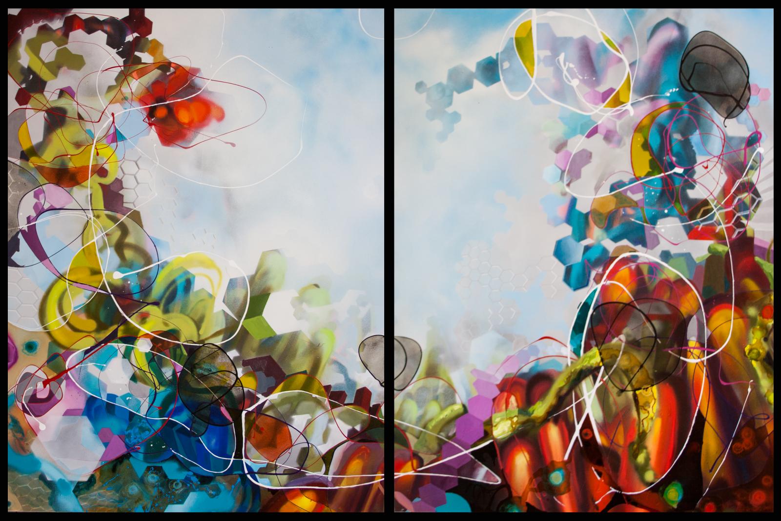diptych abstract surrealism mixed media
