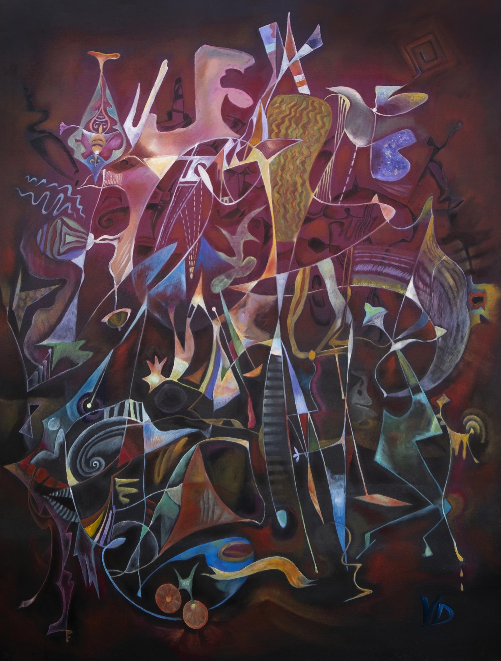 In this series of works, I wanted to combine spontaneous abstraction and precise planar forms. This was thought to be a non-objective experiment, but in the course of the process some figures started to pop up. It is their right to do so. I am not one to hinder.