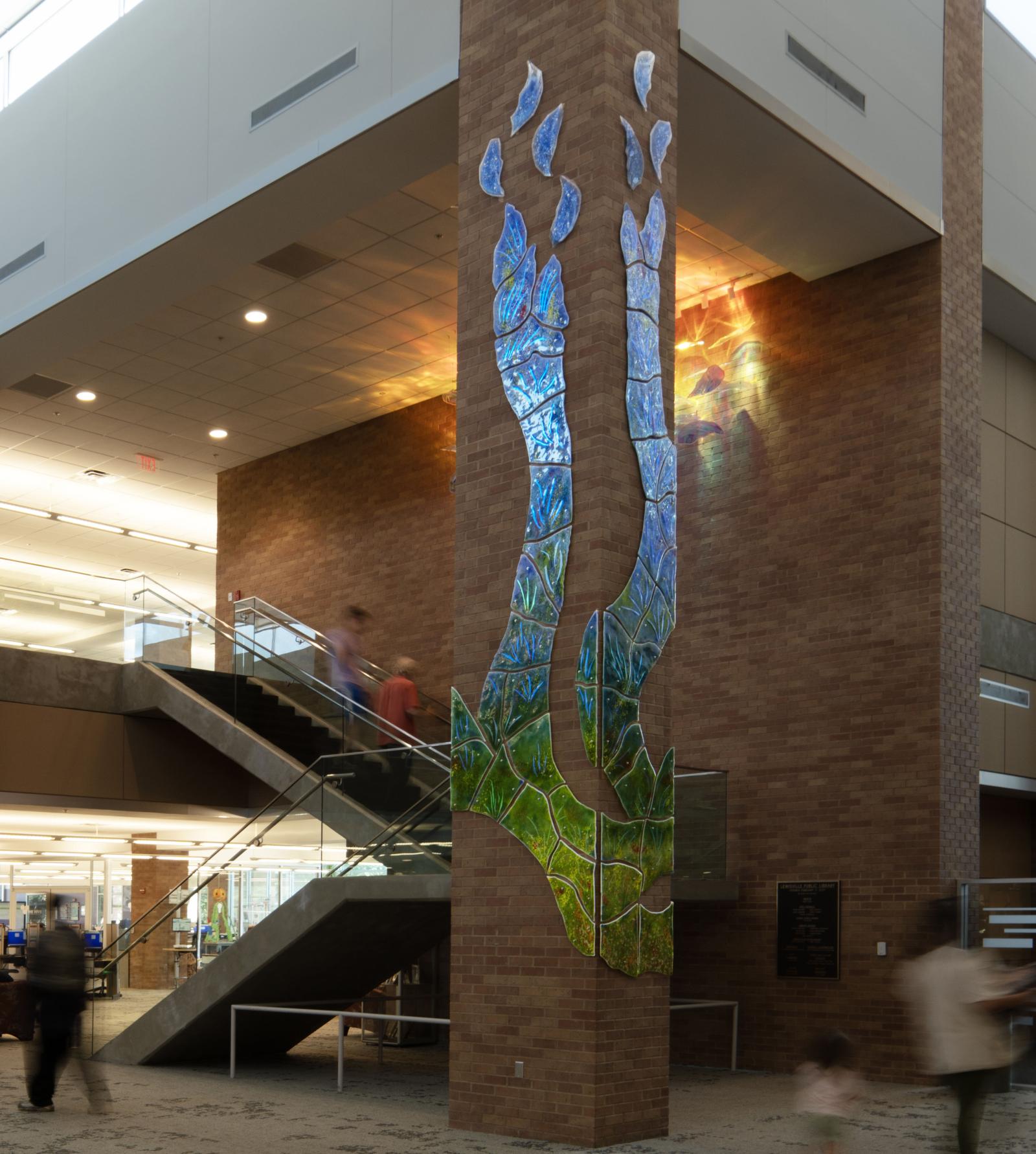 A celebration of sunlight dancing with the water and meadows of Lewisville Lake for the City of Lewisville's Public Library. Collection of the Public Art Program of the City of Lewisville, Texas