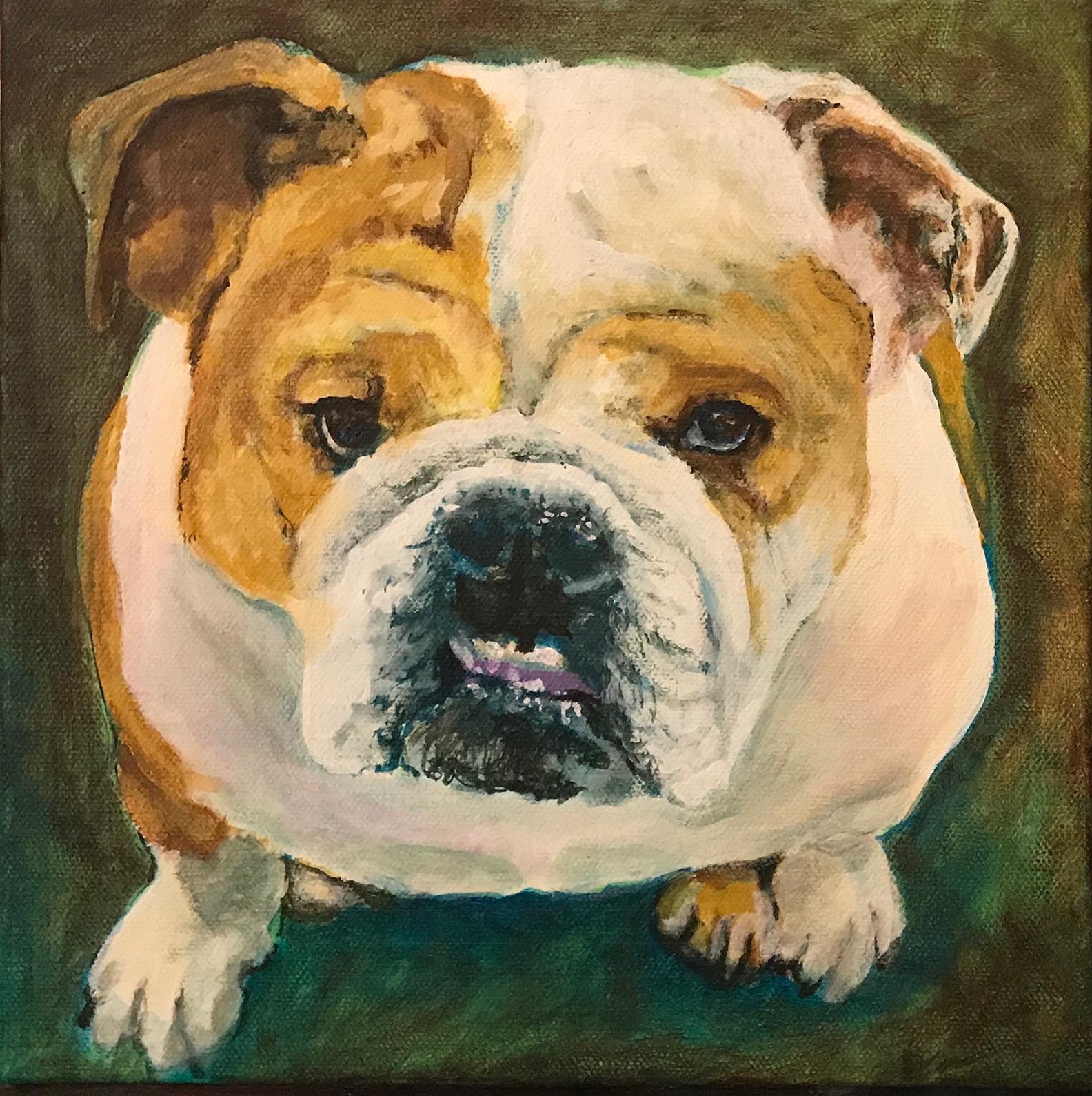 Acrylic painting of a bulldog