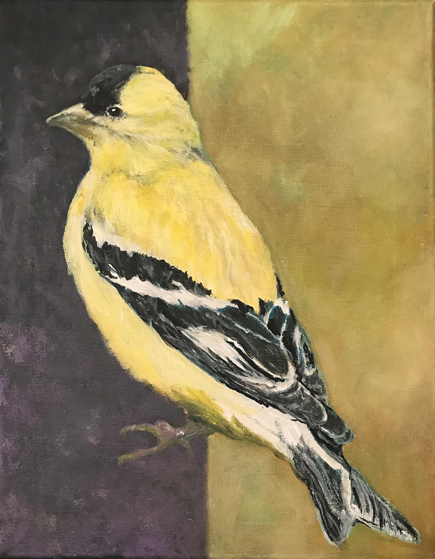 Acrylic painting of an American Goldfinch.
