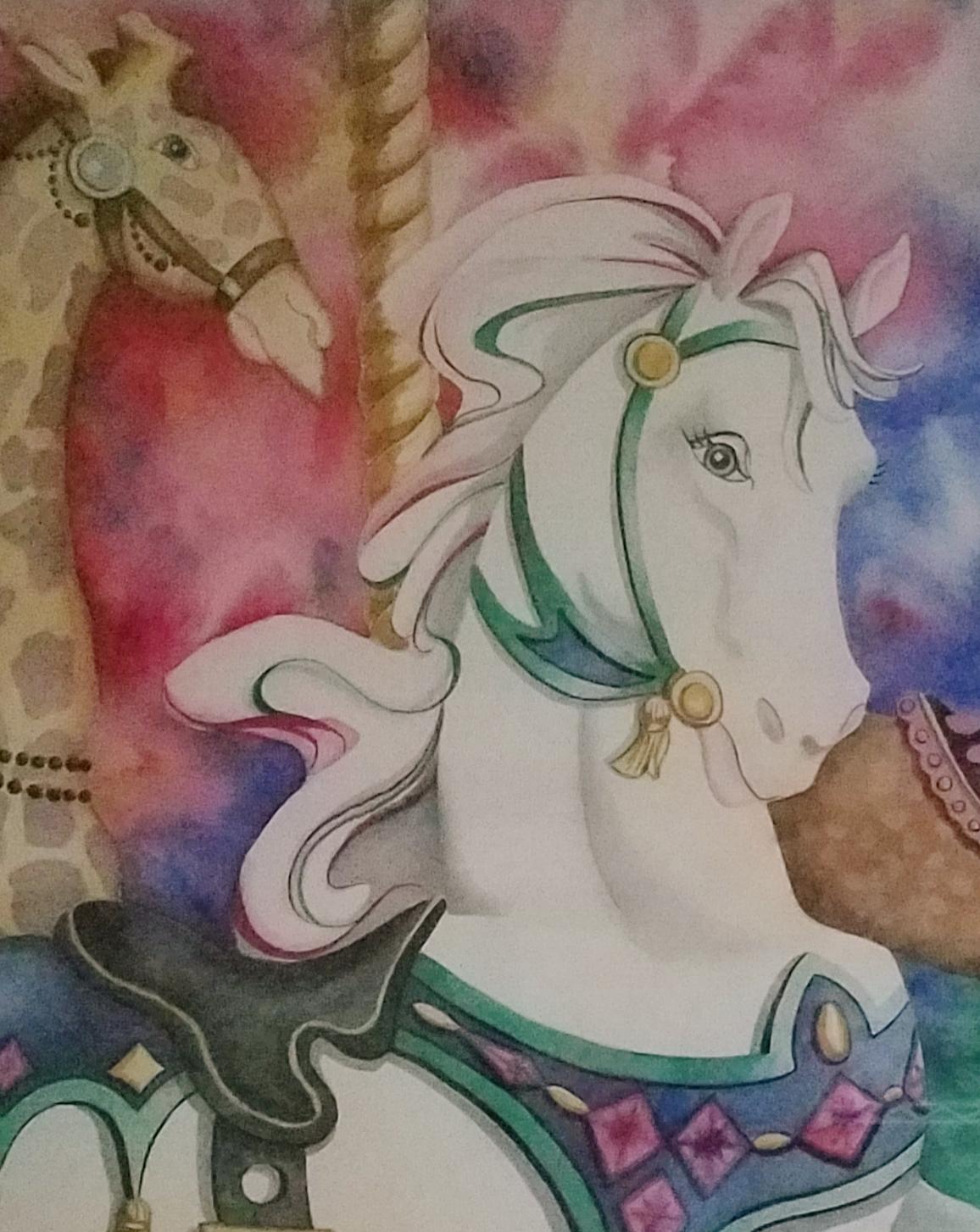Watercolor of carousel horses