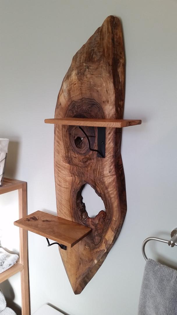 live edge walnut with applewood shelves and custom fabricated steel brackets