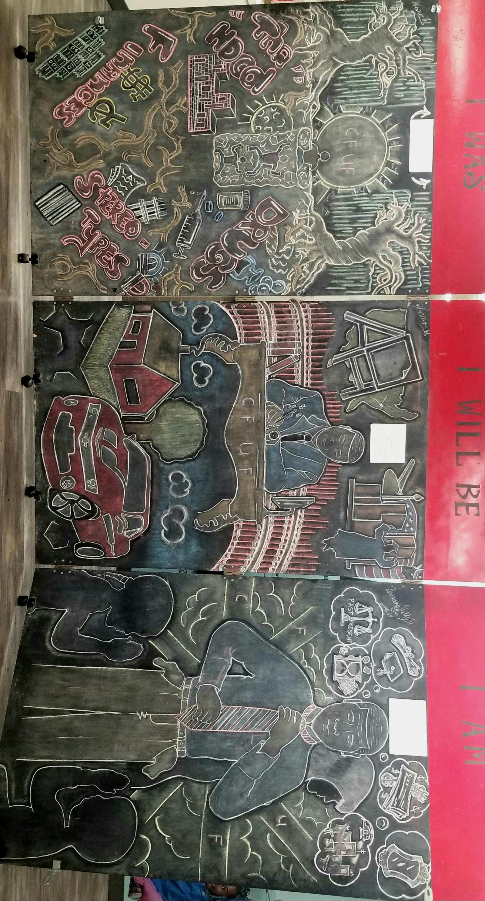 Chalk Mural Depicts the relationship between family stability and economic Success