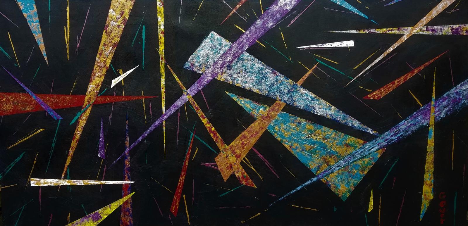 48" x 24" x 1" abstract/non objective acrylic on stretched canvas. sides also painted. Hanger in back.