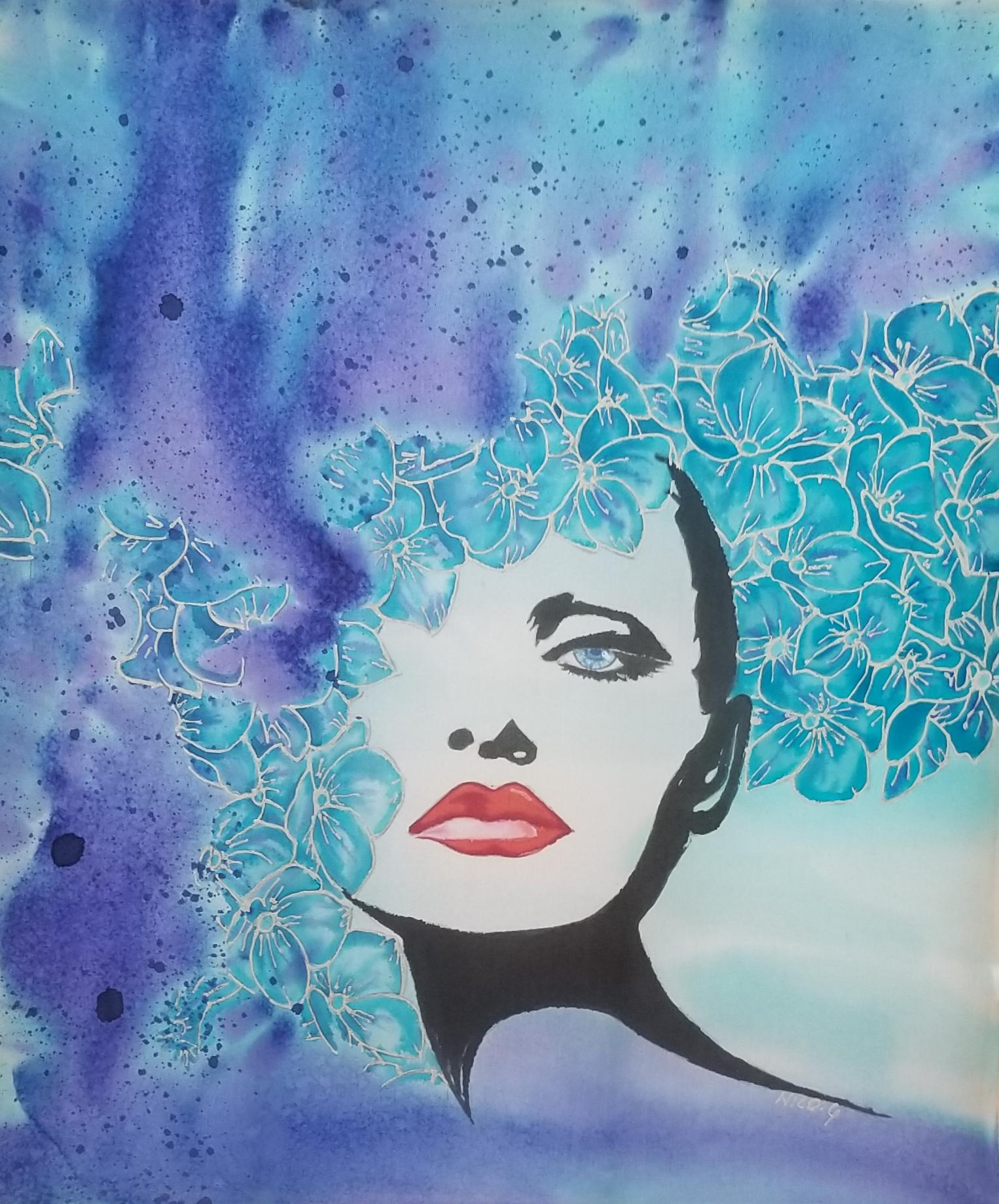 Painting on Silk using gutta serti technique combine with stop flow/ antifusant.